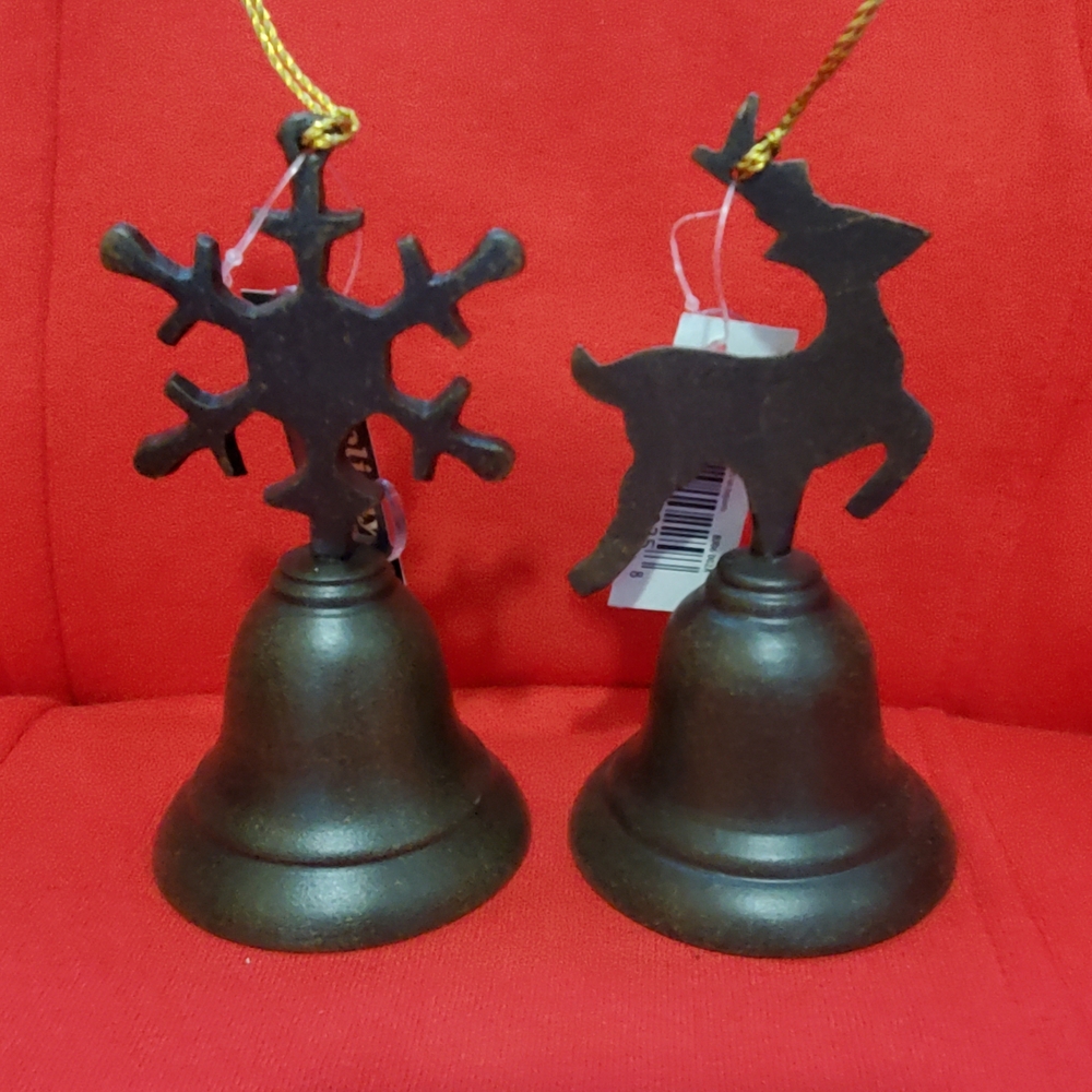 NEW Christmas BELL Ornaments - Snowflake and Reindeer. Set Of 2.